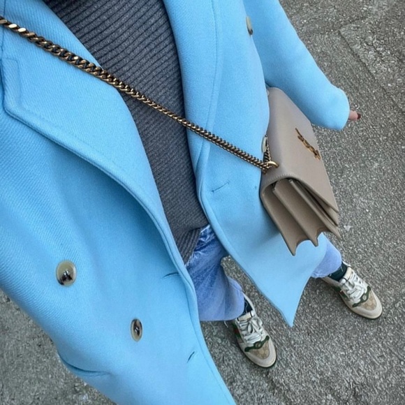 Zara double breasted oversized wool coat sky blue - Picture 11 of 15